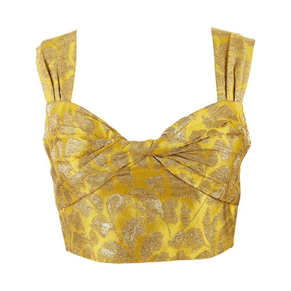 PRADA Yellow Jacquard Embroidered Crop Top